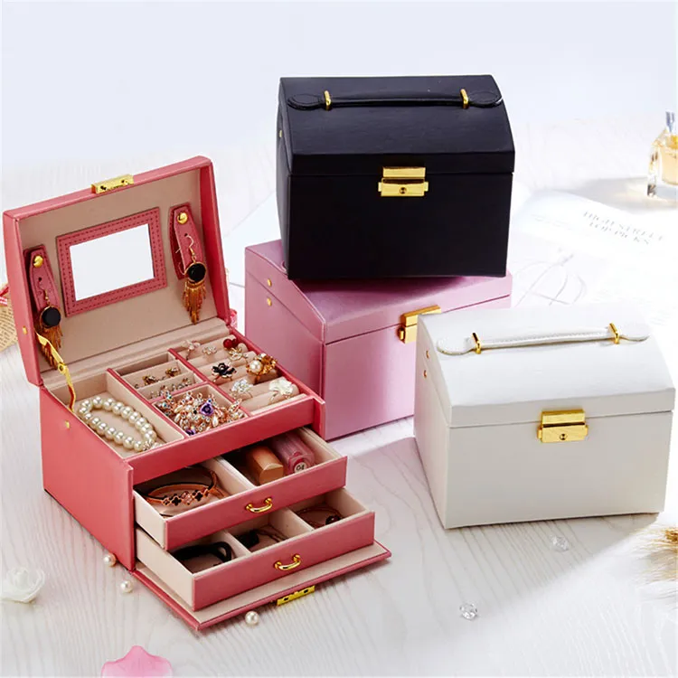 Necklace and Earring Leather Black Jewelry Classical Storage Packaging Slide Box With Mirror