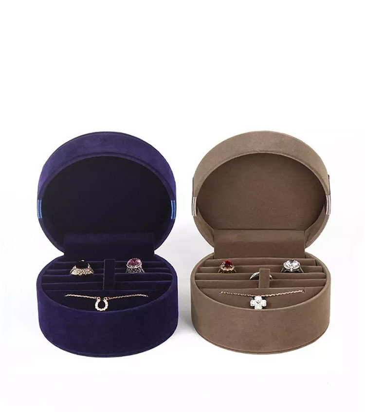 Round brown velvet jewelry box for Necklace Earrings Rings