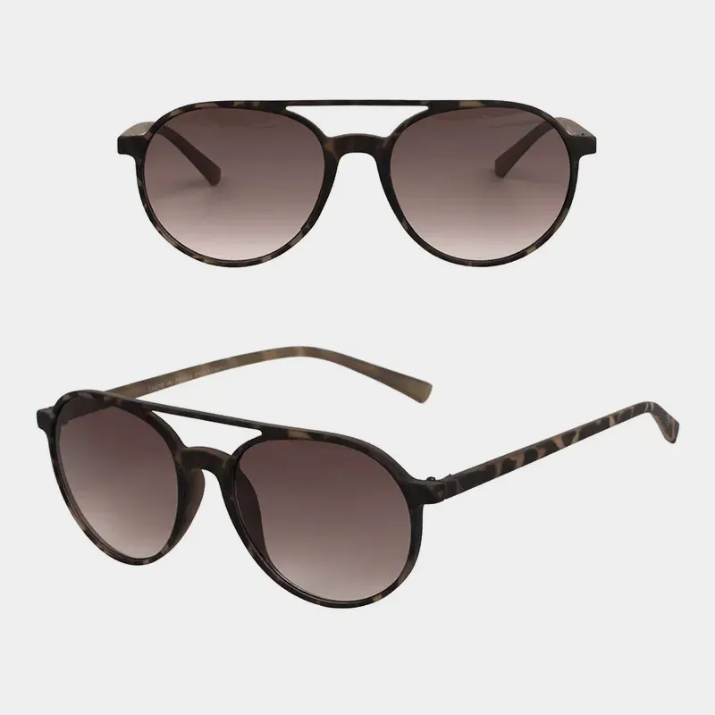 Óculos de sol de plástico redondos da moda com ponte de nariz duplo
