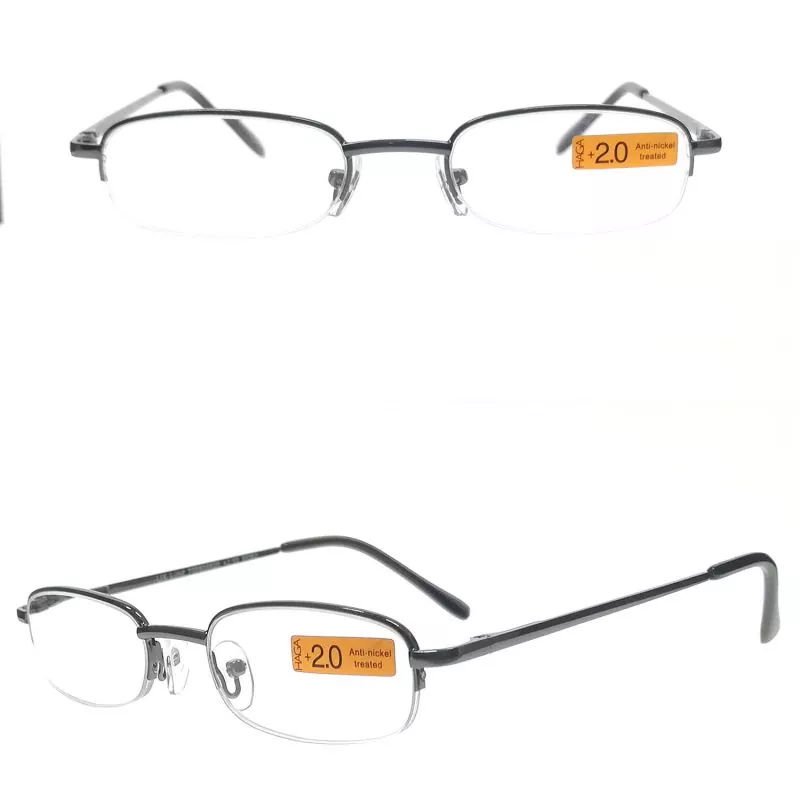 Flat Half Frame Metal Reading Glasses For Men
