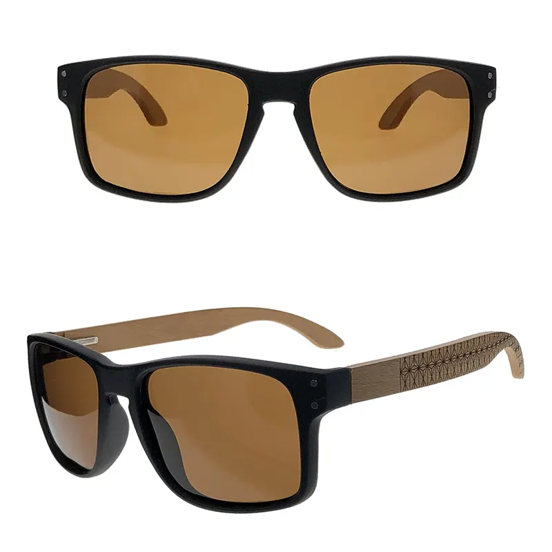Óculos de sol masculinos de madeira com armação de plástico
