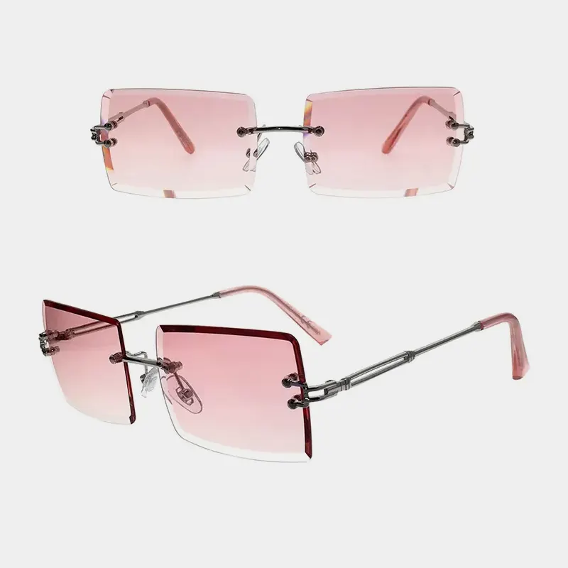 Metaliniai kvadratiniai akiniai nuo saulės be rėmelių