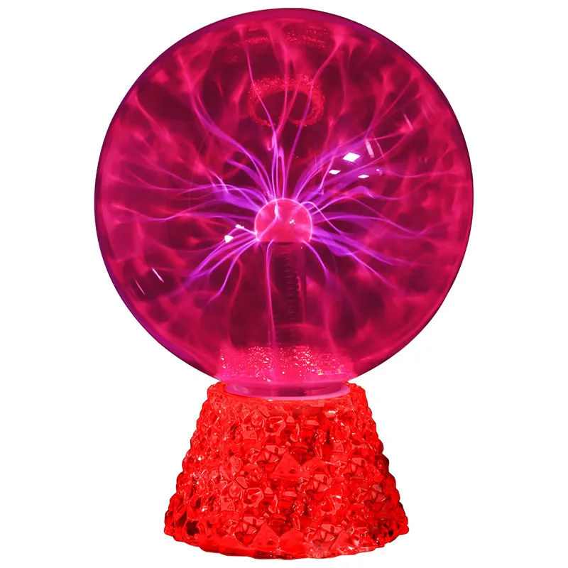 8 Inch Red Light Plasma Ball with Transparent Base