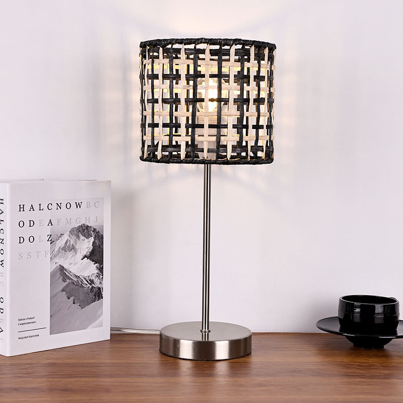 Bamboo Weave Table Lamp with Metal Base