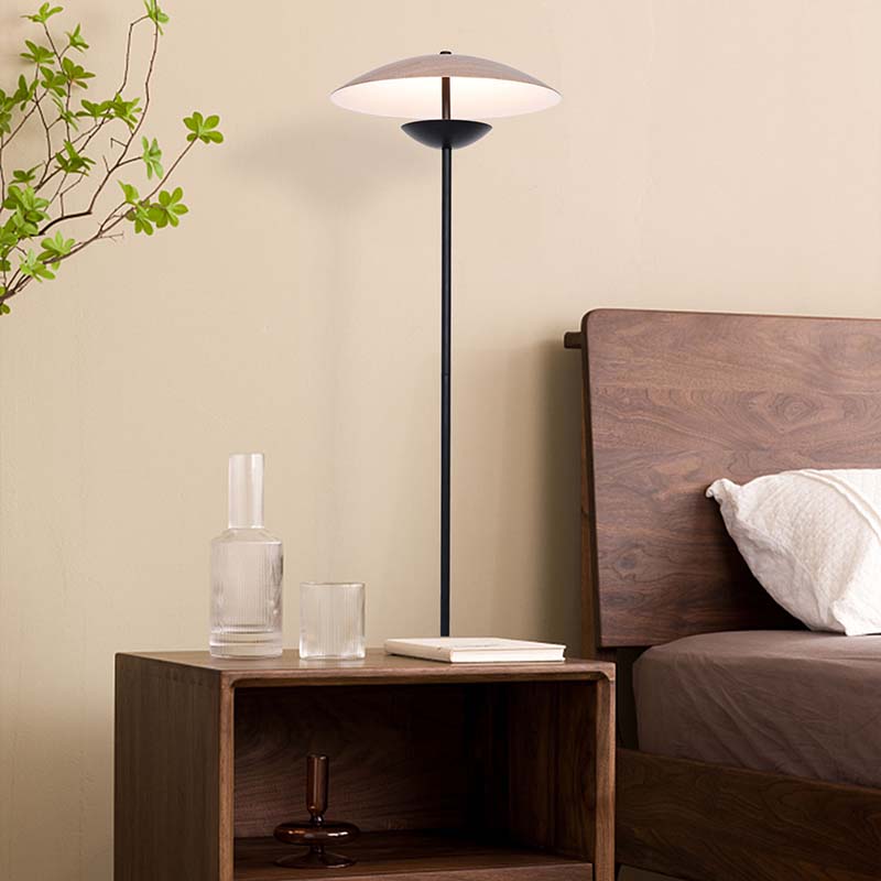tradition led floor lamp with wooden shade