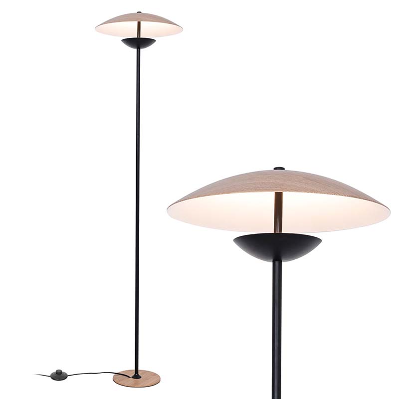 Tradisyong LED Floor Lamp na May Wooden Shade