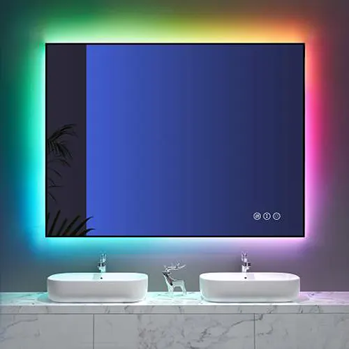 Espejo Baño Rectangular Led, Antivaho, Luz Fría-Mod. Italia