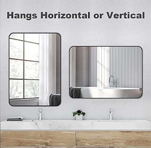 24''x36' Inch Black Metal Frame Bathroom Mirror with Rounded Rect Shaped Wall Mounted Mirror