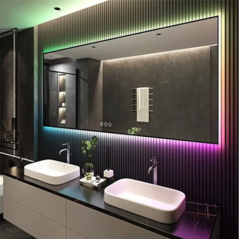 RGB-bakgrundsbelyst badrumsspegel