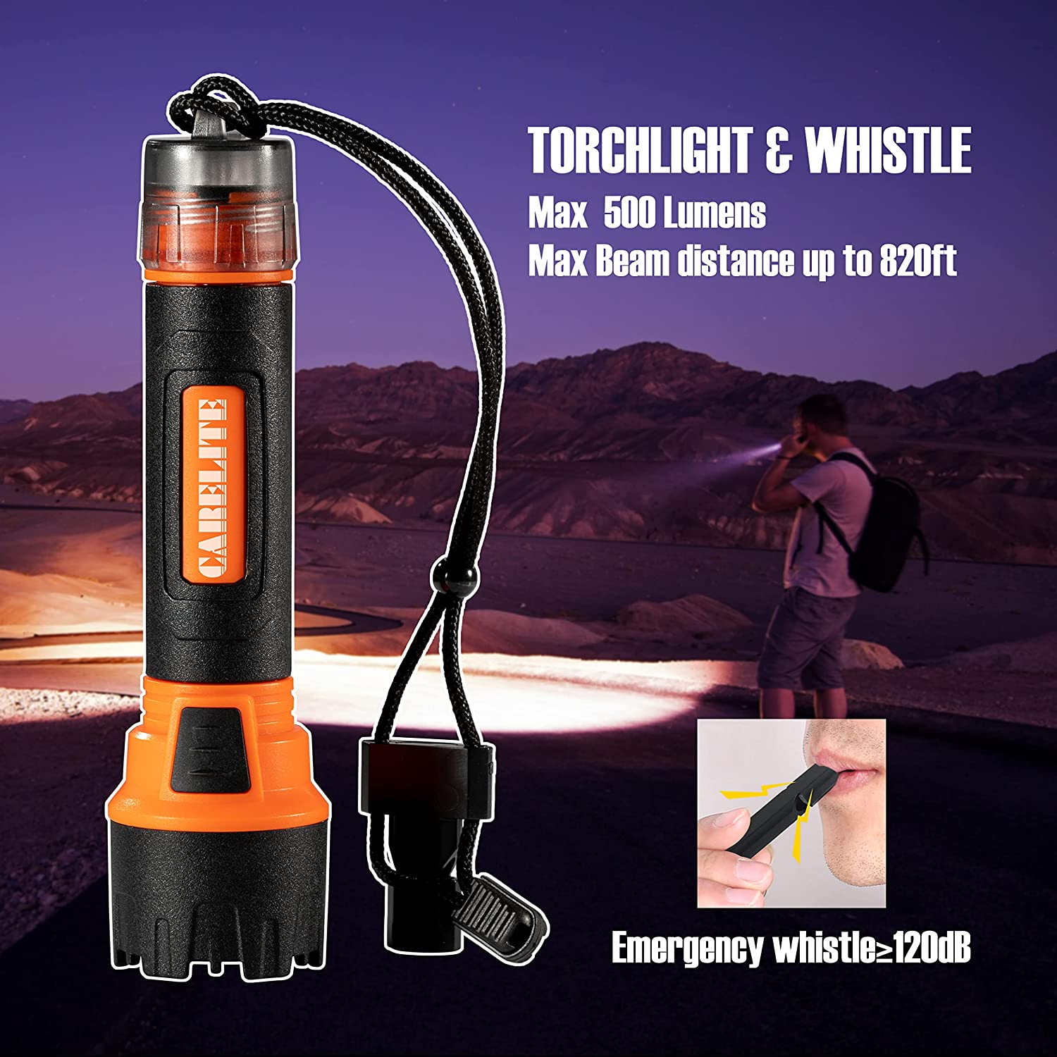 Rechargeable High Lumen Flashlight with Emergency Whistle
