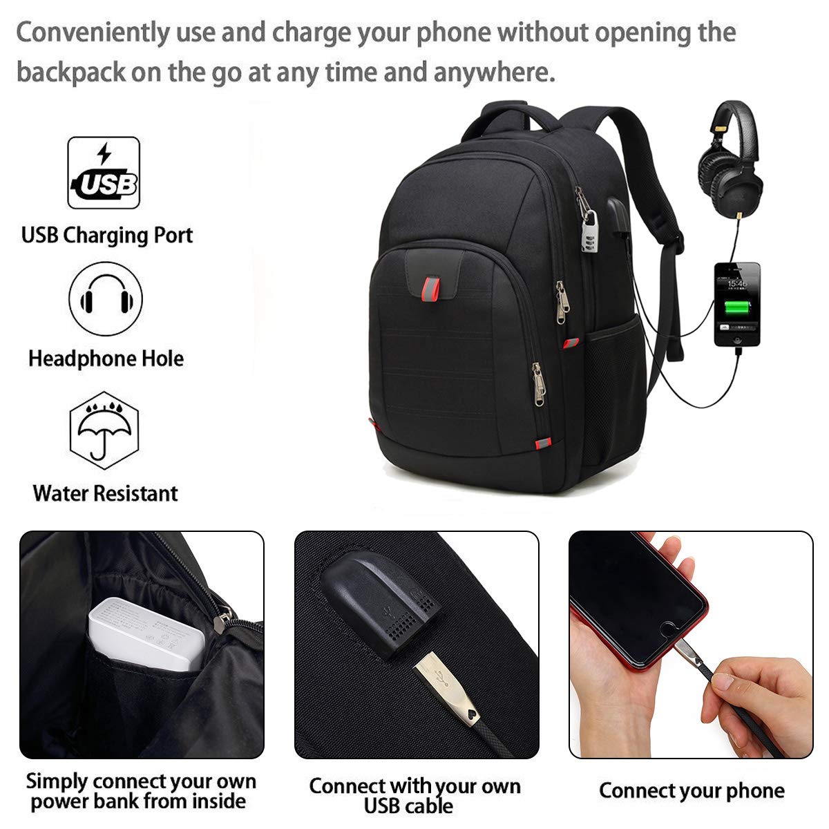 Waterproof Large Business Computer Backpack For 17 Inch Laptop