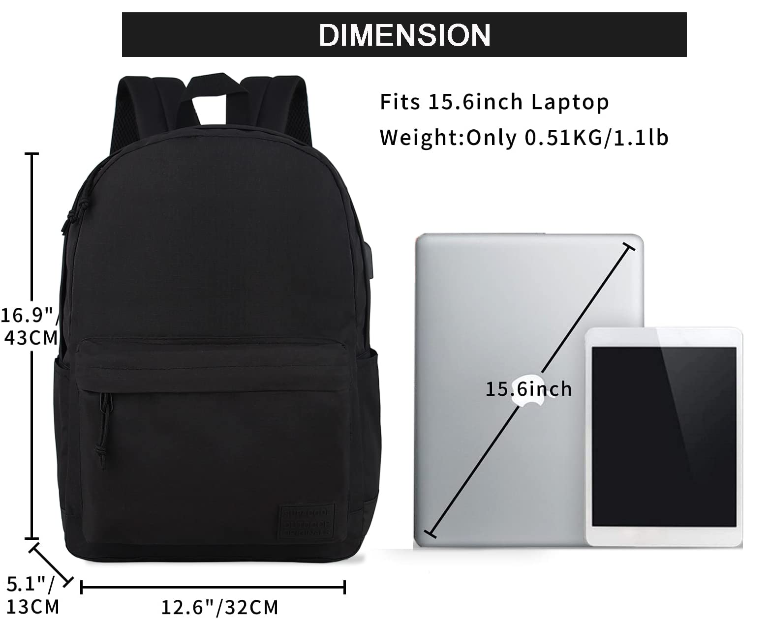 Lekki, codzienny plecak na laptopa z portem USB