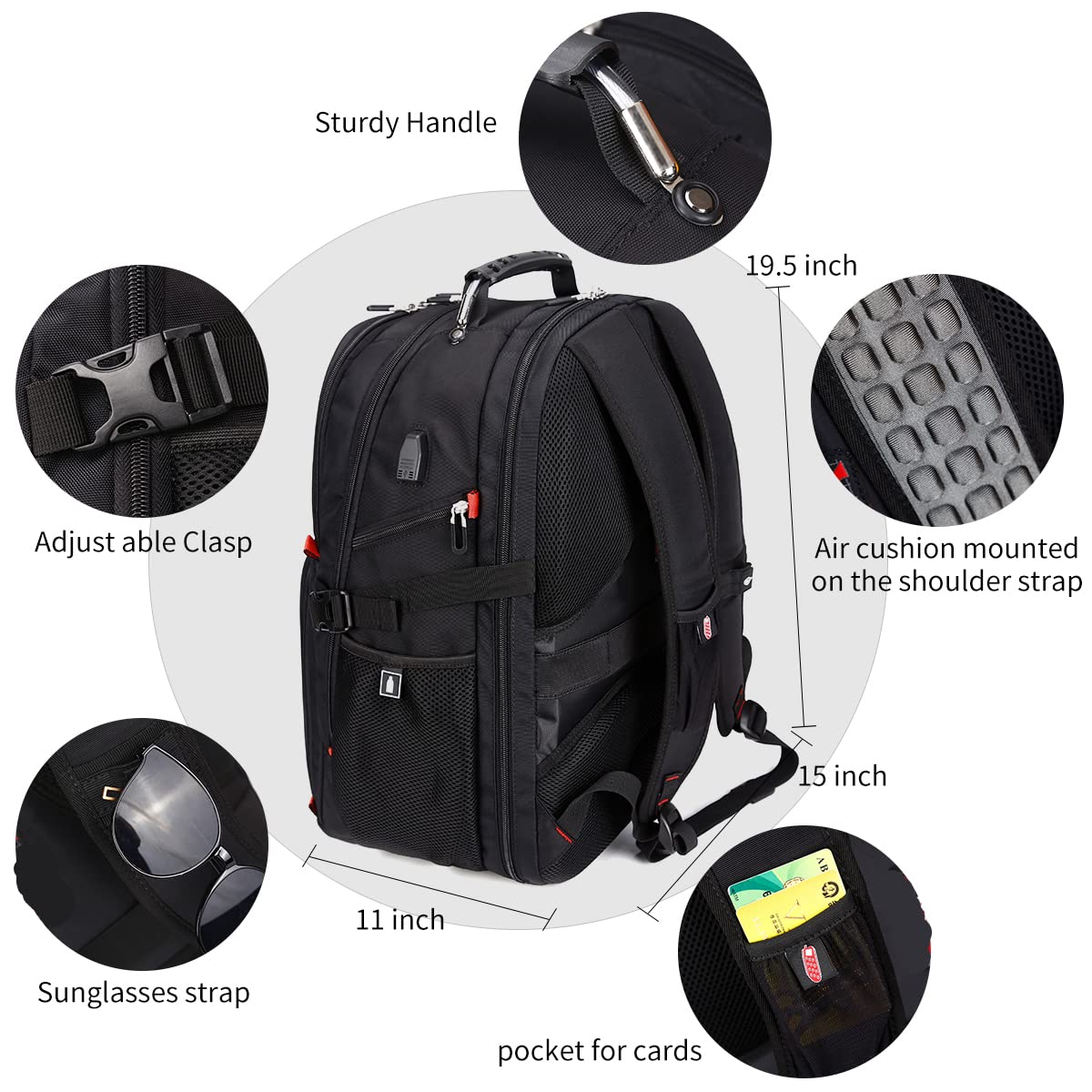 Bardzo duży podróżny plecak na laptopa o pojemności 52 l z portem ładowania USB