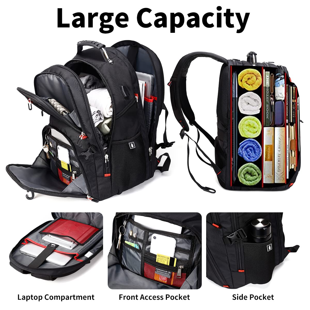 Extra Large 52L Travel Laptop Backpack with USB Charging Port