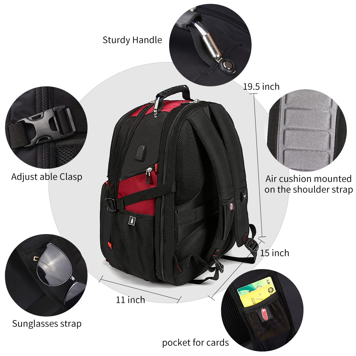 यूएसबी पोर्ट के साथ कंप्यूटर बैकपैक यात्रा बैग