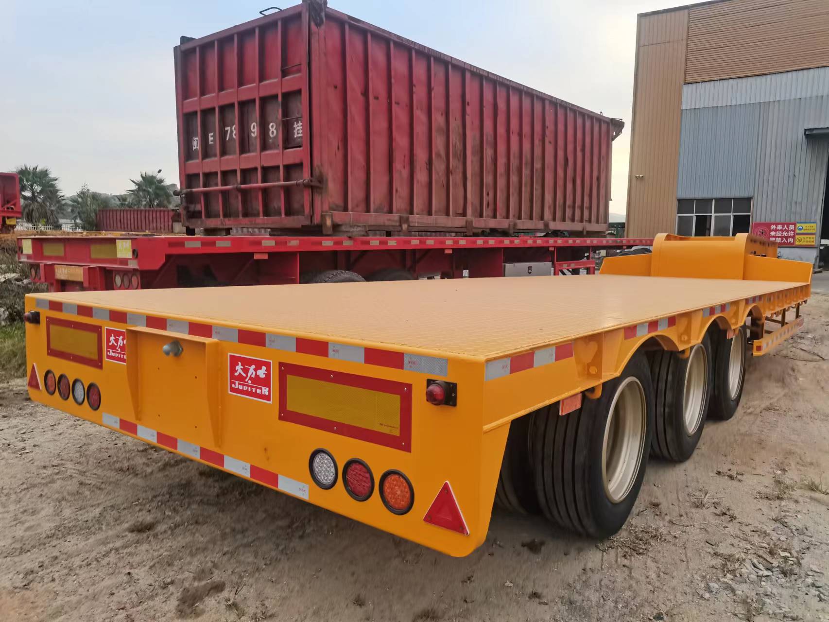 tri-axle lobbed lowboy low loader semi trailer is finished and ready for delivery