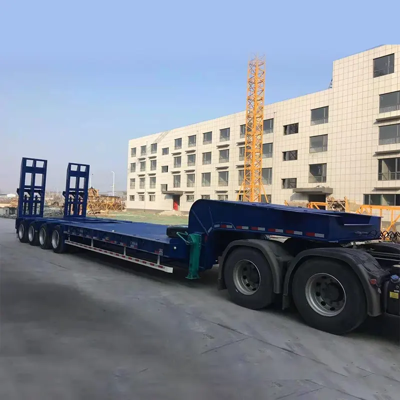 80-100 Tons 4 Axles Lowbed Semi Trailer with Rear Ramp