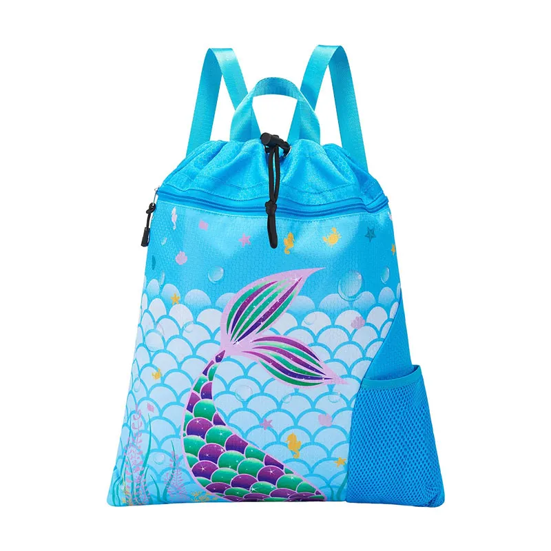 Mermaid Gym Drawstring Çanta shpine Çanta me varg