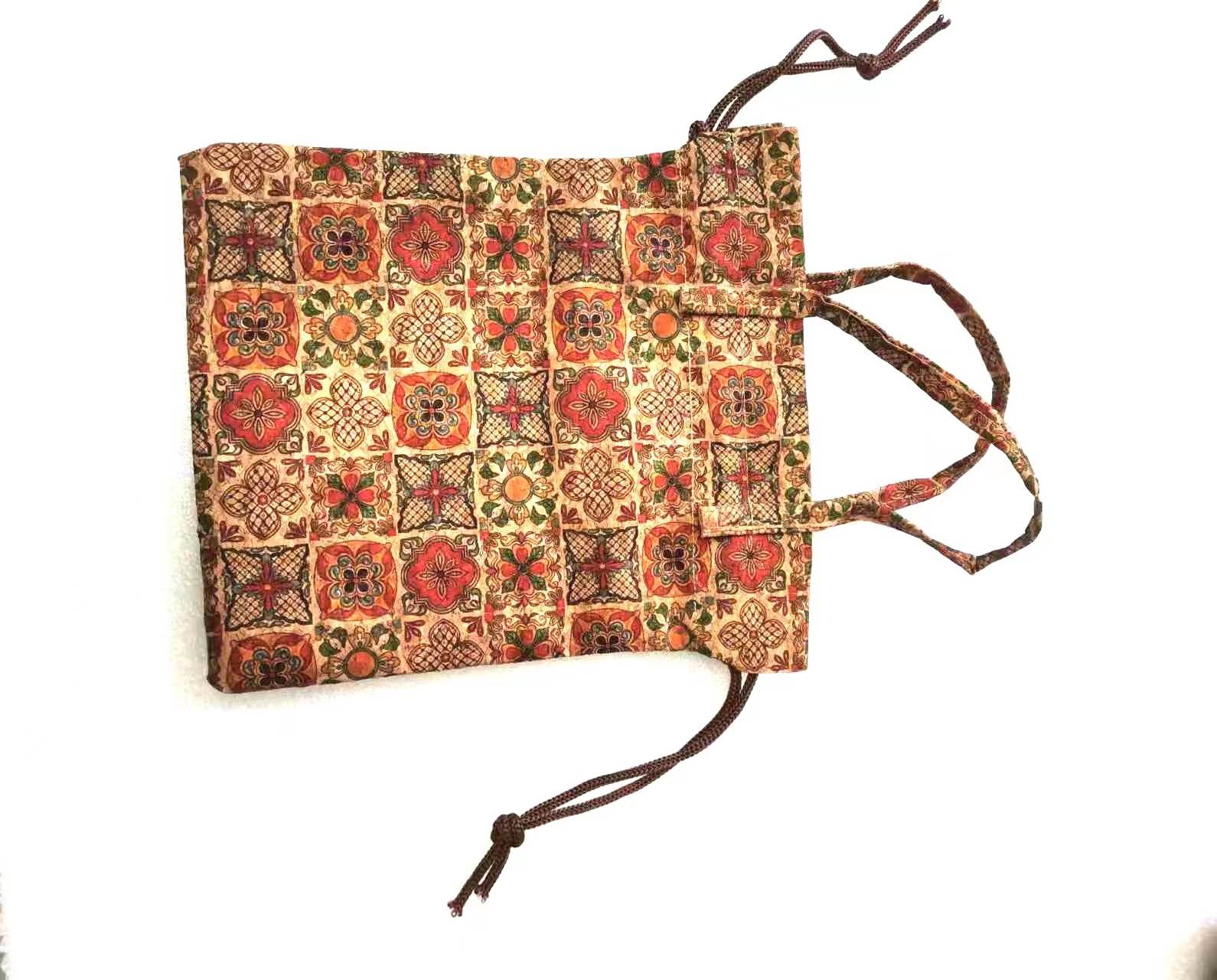 Decorated Artistic Designing Terylene Cotton Inside Cork Drawstring Bags Gift Bag Cork Bag Craft Pouch