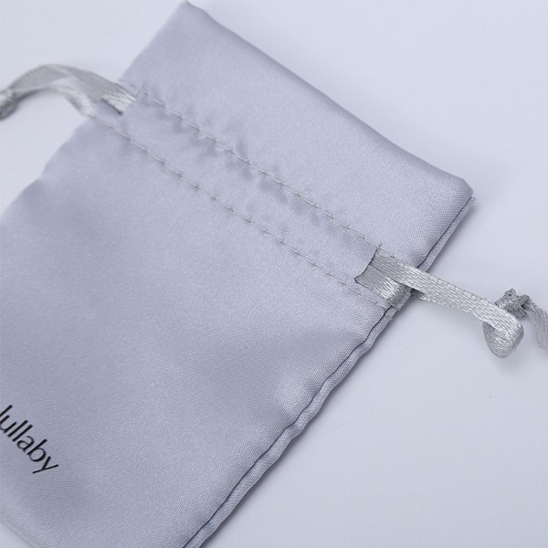 Silver Grey Satin Drawstring Bags - 3 