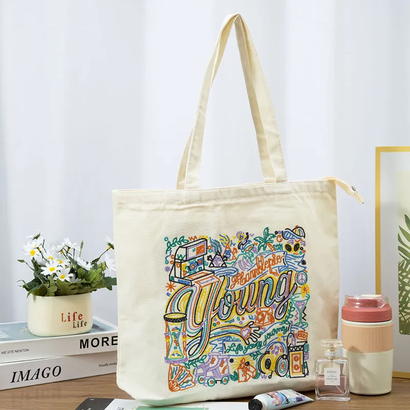 Canvas Embroidery Logo Shopping Bag