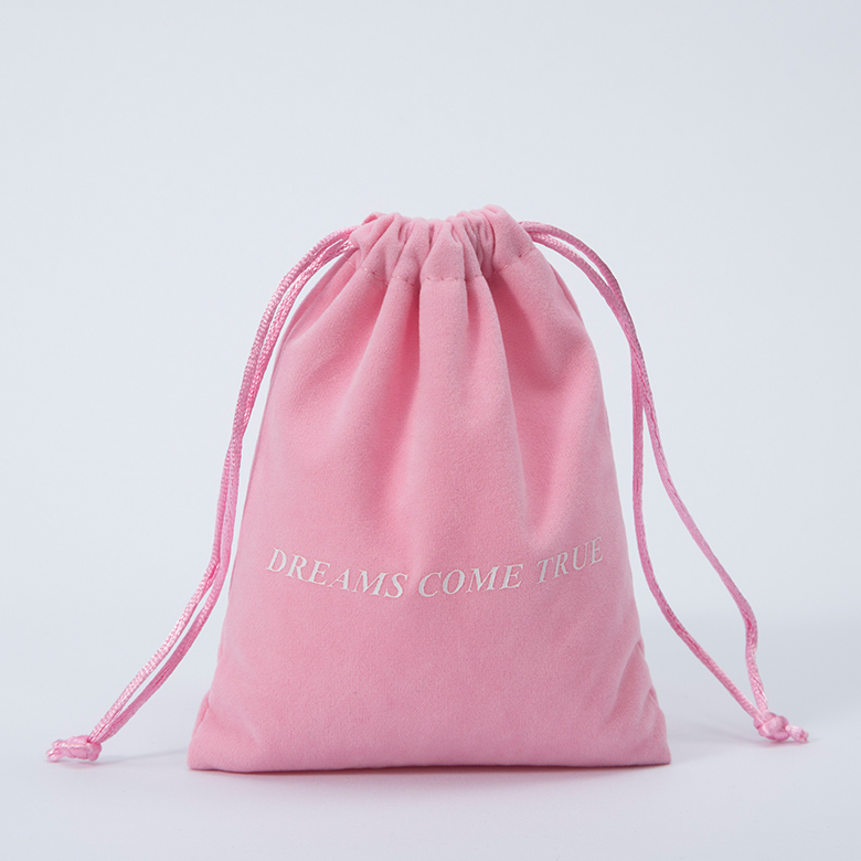 Pink Drawstring Velvet Jewelry Pouch with Logo
