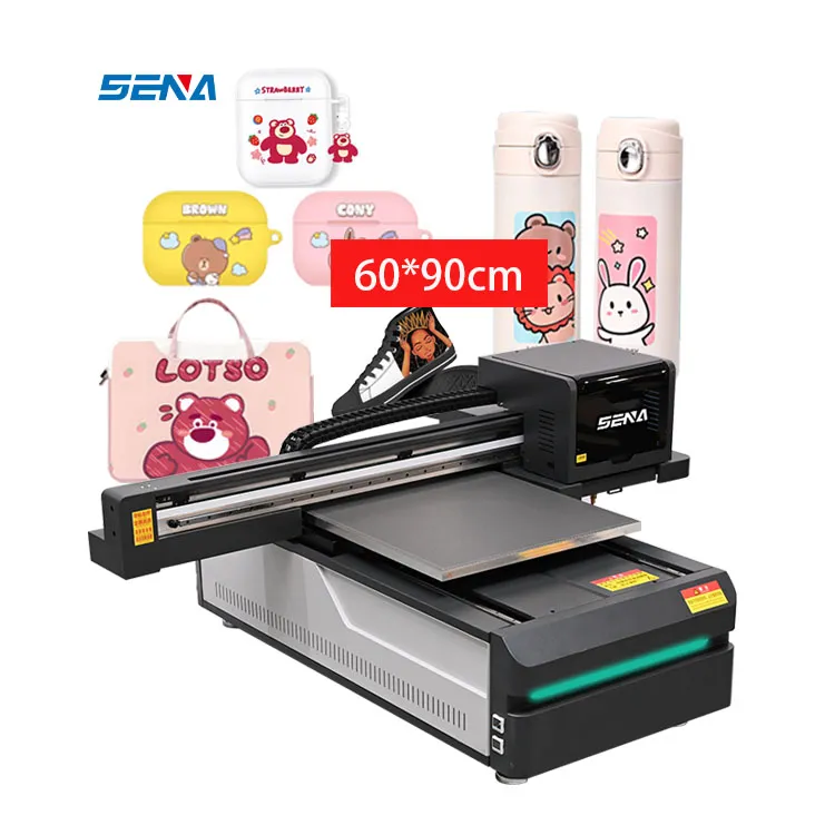 60*90cm UV Inkjet Flatbed Printer CMTKW+ Varnish Auto Digital Fastest for T-Shirt Shoes Wood sticker Phone Case Glass PVC Card