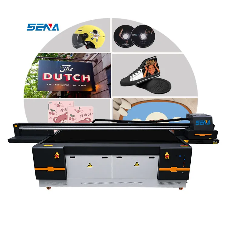 Harga bagus tinta uv led flatbed sena-2513 pernis uv flabted printer untuk papan akrilik kaca kulit dan sebagainya