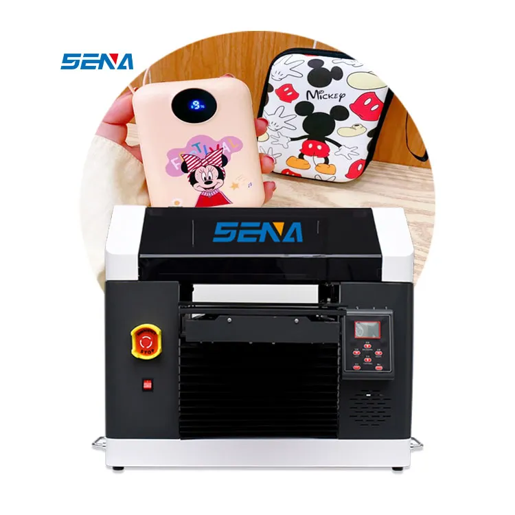 High speed SENA A3 small desktop cup cylinder flat card acrylic phone case printing mini inkjet led flat uv printer