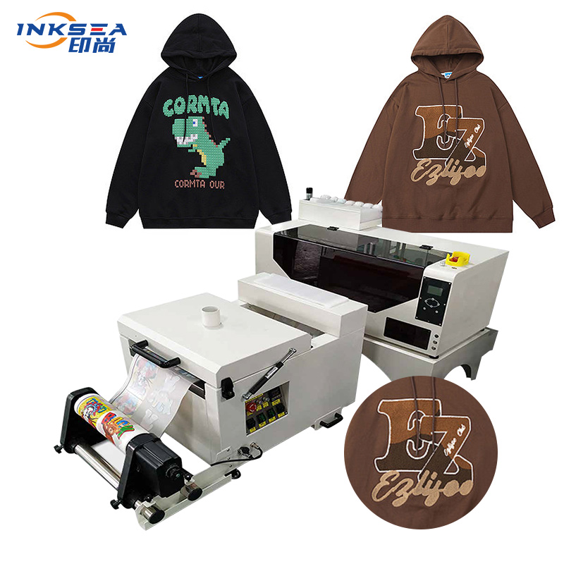ہوڈی ٹی شرٹ لوگو پرنٹنگ مشین ڈی ٹی ایف پرنٹر کپڑے گرم پریس اور شیک پاؤڈر مشین