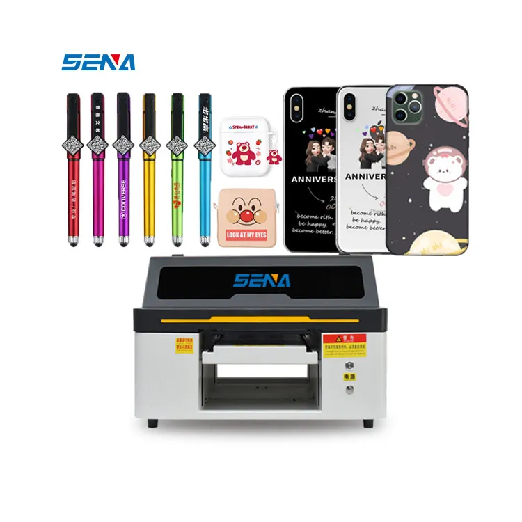 Mesin Cetak Industri A3 Ukuran Kecil Digital 3D Pernis UV Flatbed Printer Inkjet untuk Stiker Label Pena Casing Ponsel Kartu PVC