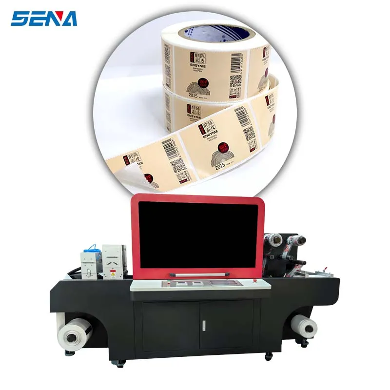 Mesin Printer UV Label Digital Format Besar Inkjet CMYKW + Pernis untuk Stiker Berperekat Pakaian Kertas Film Label Printer