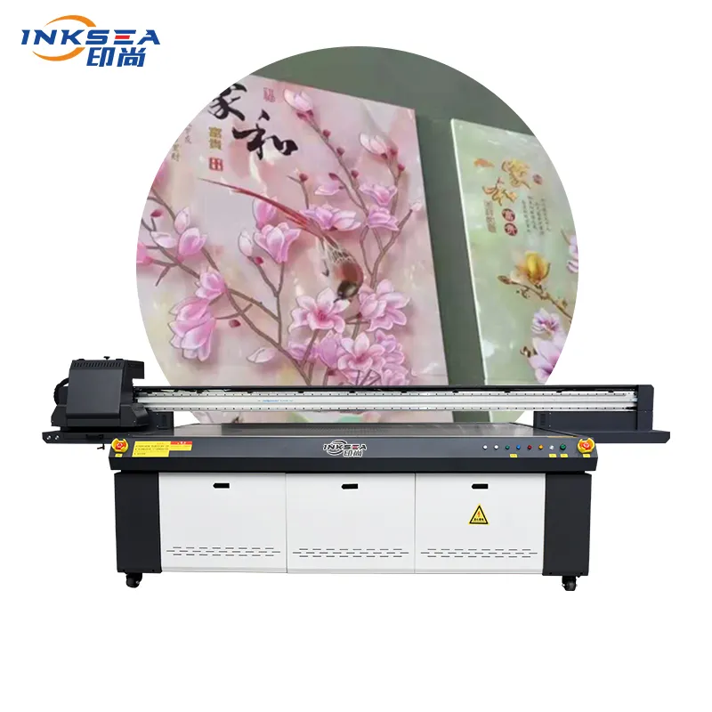 Printer flatbed UV format besar ukuran 2,5*1,3M dengan kepala Ricoh G5 G6 dijual dengan harga akrilik PVC dalam kotak kemasan kaca