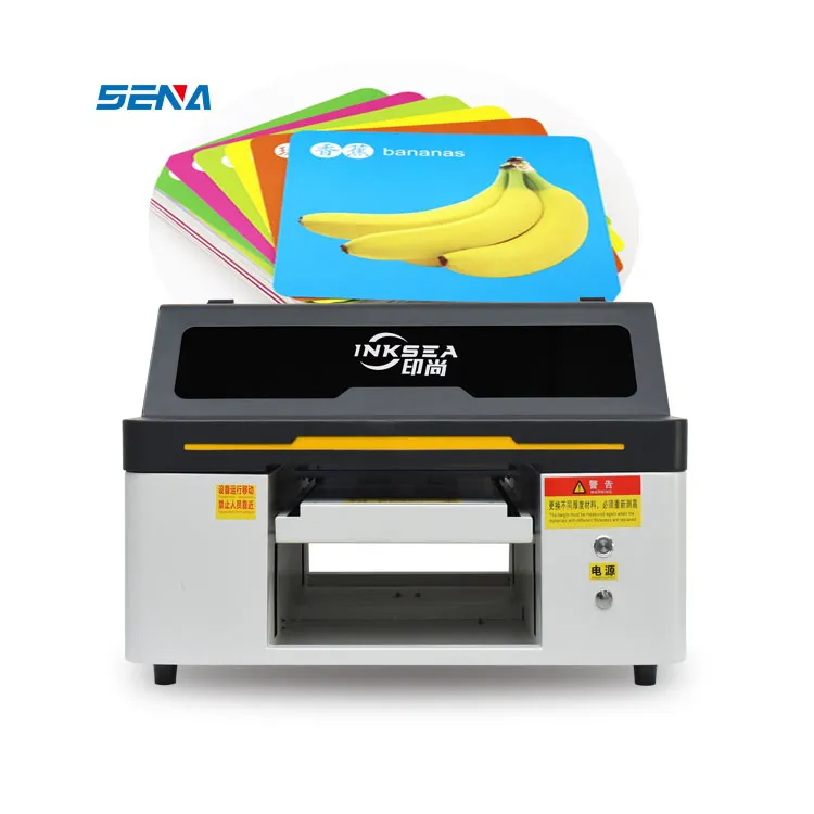 SENA Small UV Printer 3045E with XP600 head CMYK+W color for ID card phone case glass ceramic UV flatbed printer