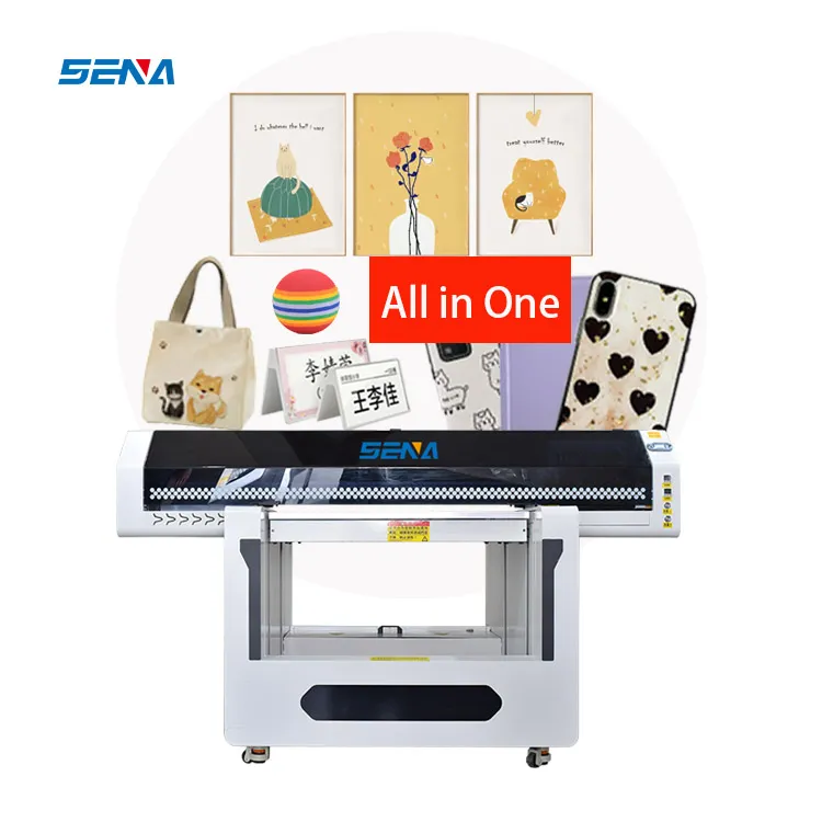 ລາຄາ Surprise UV Flatbed Inkjet Printer 90*60CM Digital 6 Color Varnish LED for Luggage Helmet Sticker Phonecase PVC Wood Glass