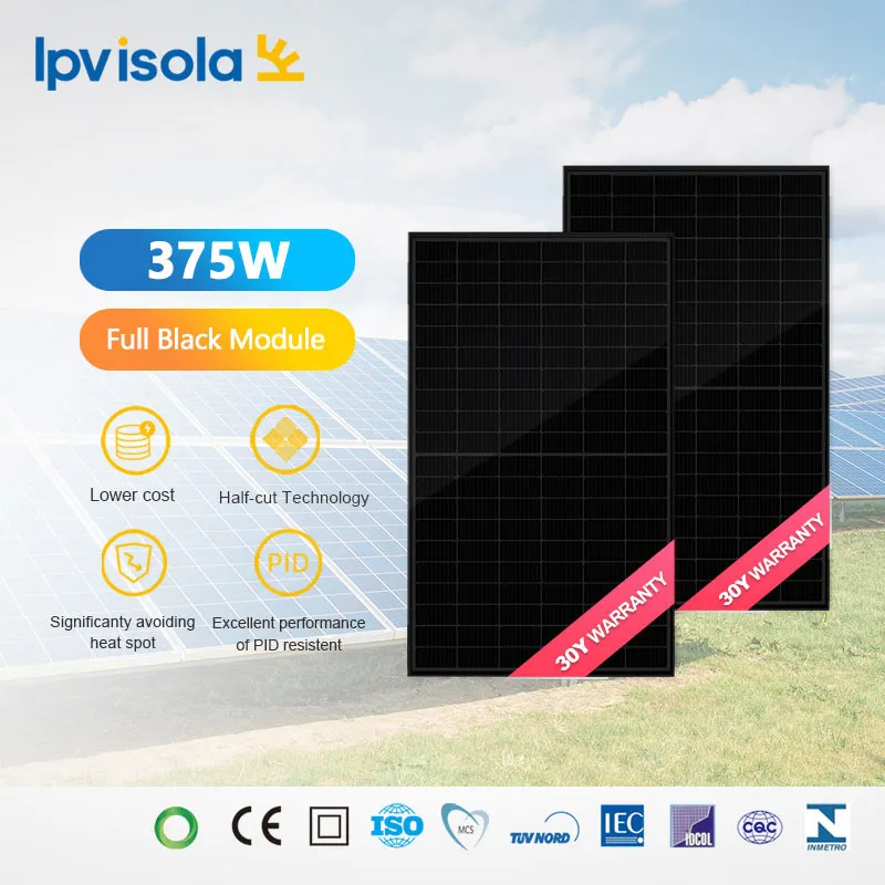 Módulo solar preto completo de 375 W