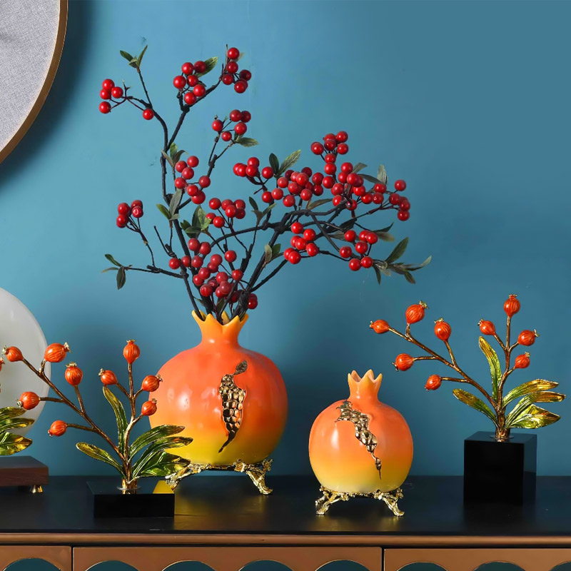 Red enamel pomegranate tree housewarming decorative ornaments