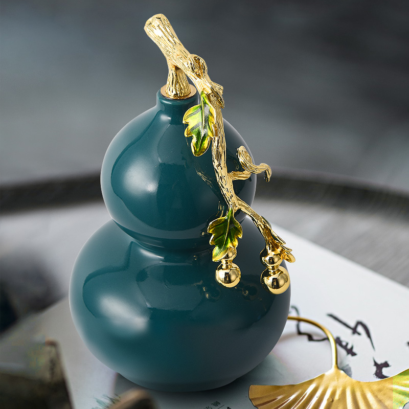 Handmade artistic ceramic gourd ornament enamel colored craft piece