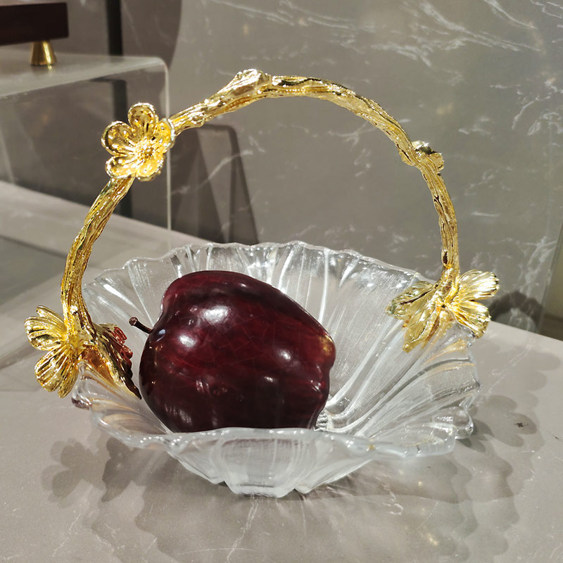 Modern luxury artistic crystal glass fruit basket American pastoral style unique fruit tray