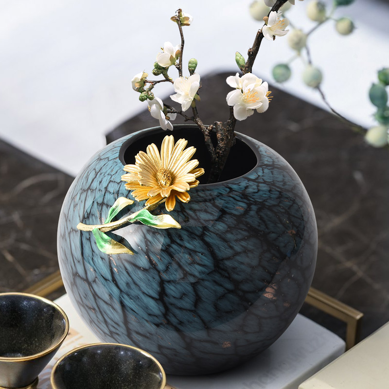 New Chinese-style enamel-colored flower vase ornament for living room