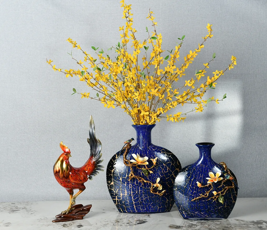 Copper Rooster and Glass Vase Combination