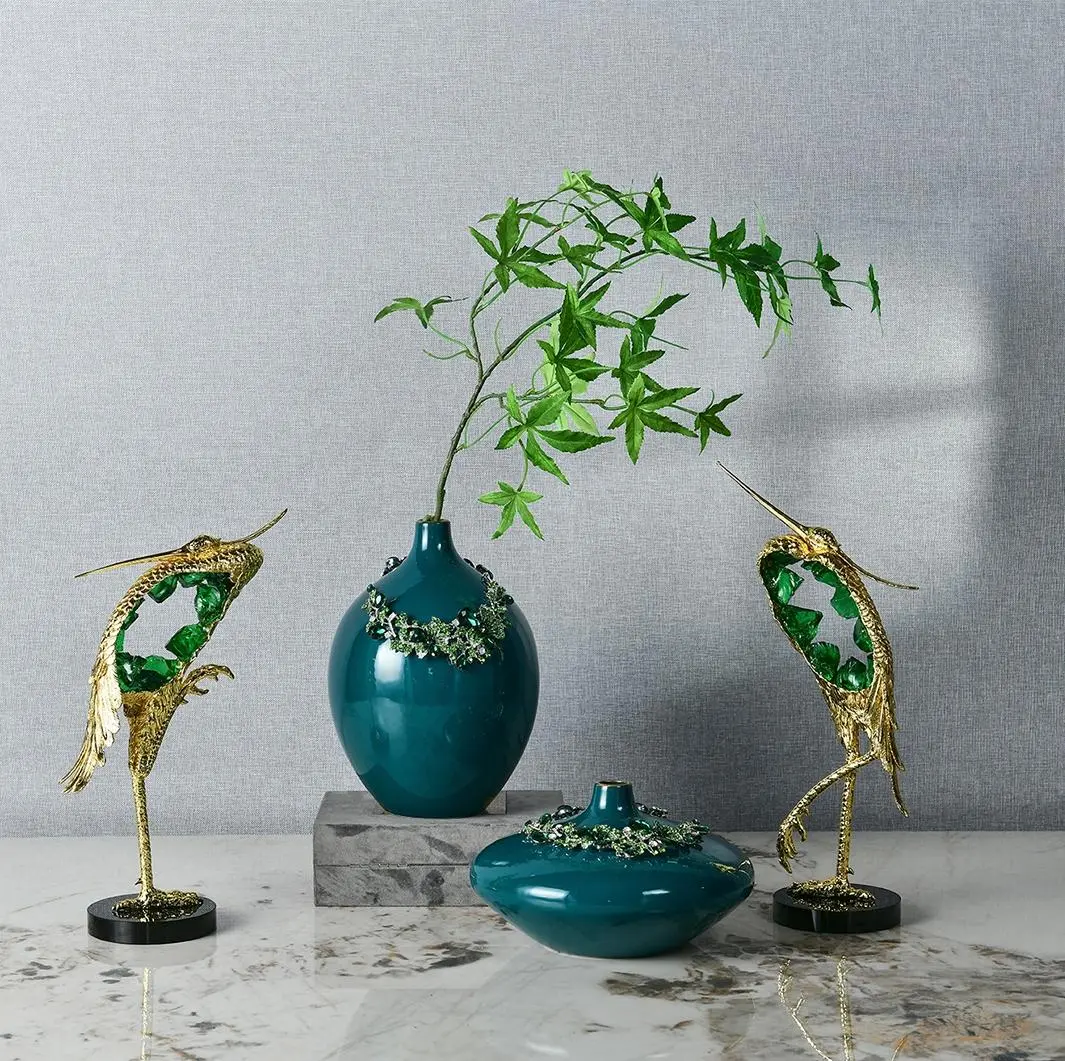 Blue Ceramic Vase and Dancing Cranes