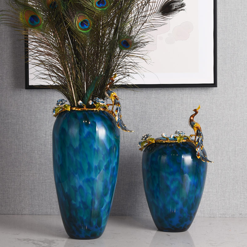 Peacock enamel glass vase luxury flower vase for living room