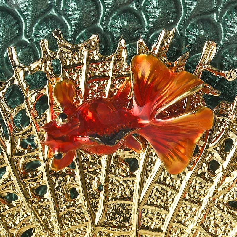Jade-green Lotus leaf goldfish appreciation plate new Chinese-style creative enamel handicraft