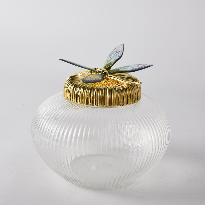 Glass storage jar with dragonfly decoration soft furnishing ornament