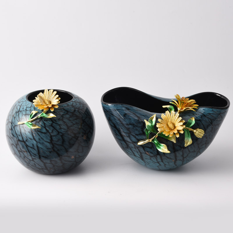 New Chinese-style enamel-colored flower vase ornament for living room