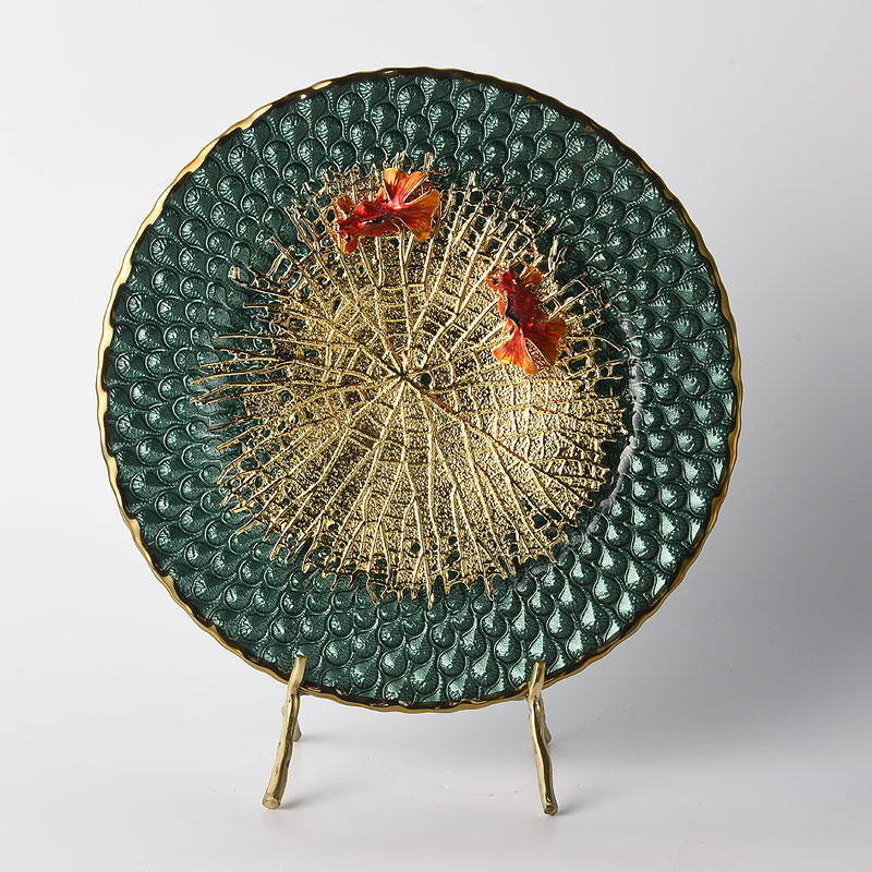 Jade-green Lotus leaf goldfish appreciation plate new Chinese-style creative enamel handicraft