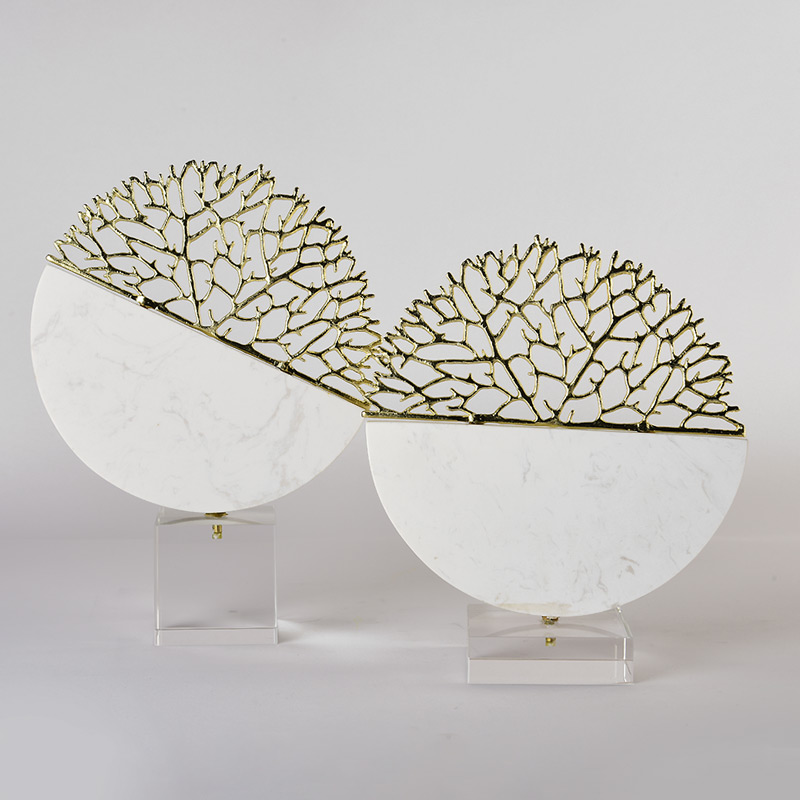 Luxury coral tree ornament marble handicraft artistic crystal decoration