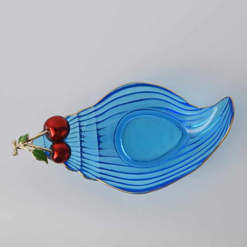 Blue Conch Cherry Fruit Plate Enamel Decoration luxury glass handicraft