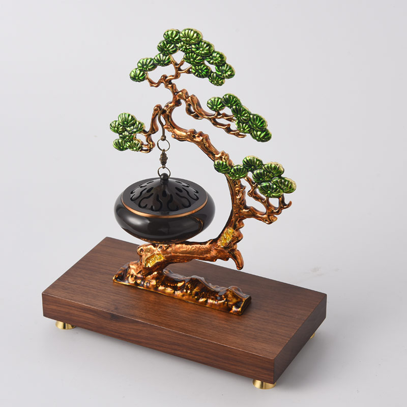 incense burner greeting pine with enamel craft and a marble base